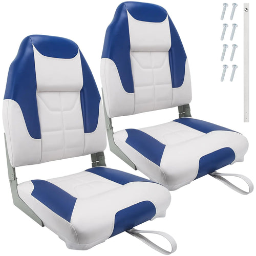Fishing Boat Seat High Back Folding Boat Seat Seats for Boat Foldable and Portable Boat Seats Light Weight Soft and Comfortable (Blue and White)