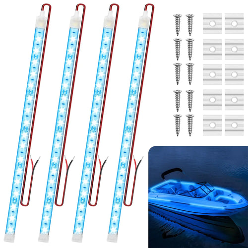 VIDLULTD Boat Marine Submersible Led Strip Lights 4 Pcs 12 Inches 12V Super Bright Boat Interior Lights IP68 Waterproof Marine Led Strip Lights Night Fishing Lights for Boats Kayak (Blue)