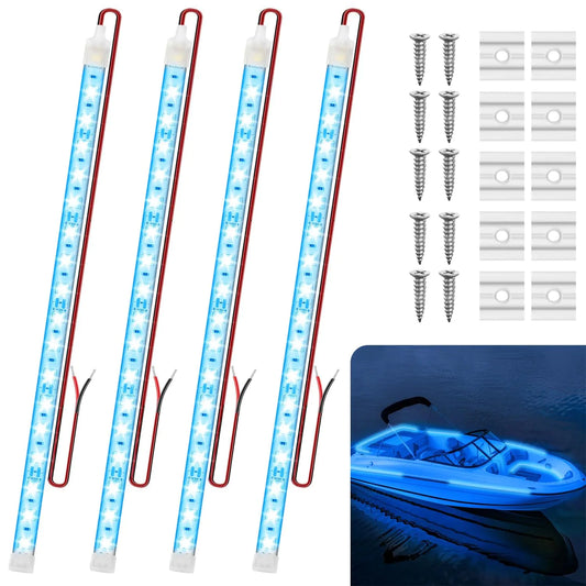 VIDLULTD Boat Marine Submersible Led Strip Lights 4 Pcs 12 Inches 12V Super Bright Boat Interior Lights IP68 Waterproof Marine Led Strip Lights Night Fishing Lights for Boats Kayak (Blue)