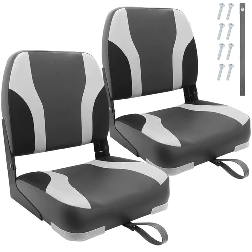 Marine Low Back Folding Chair Low Back Folding Boat Seat Fishing Boat Seat 2 Pack Waterproof Boat Chairs Boat Cabin Seating Light Weight Soft and Comfortable (Charcoal/light grey/black)
